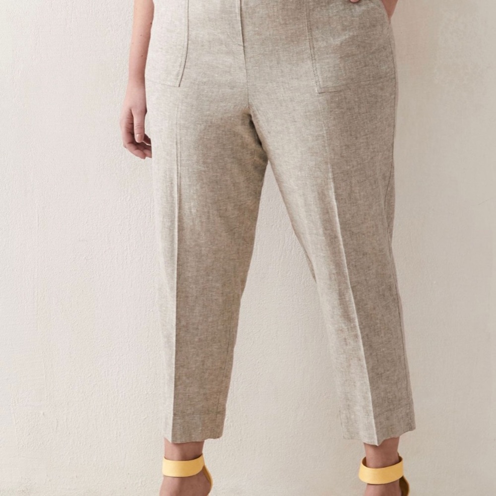 Linen-Blend Cropped Straight Leg Pant